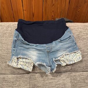 Denim Maternity Shorts with Floral pockets